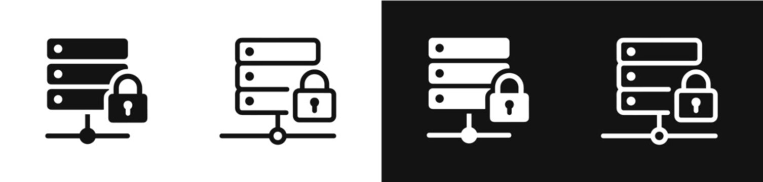 Secure server with padlock icon set, cyber security data network vector symbols