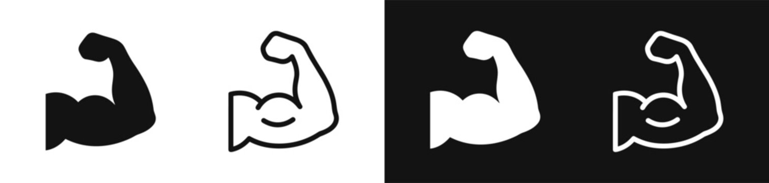 Strong arm muscle flexing fitness gym icon vector illustration set