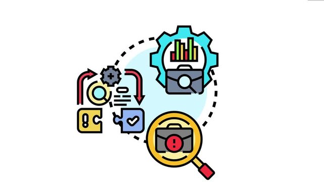 Business process visualization identifies a critical constraint or bottleneck, using a magnifying glass to highlight the problem area within the operational workflow system