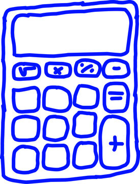Blue calculator icon vector isolated illustration for math accounting financial study business education finance outline doodle concept design.