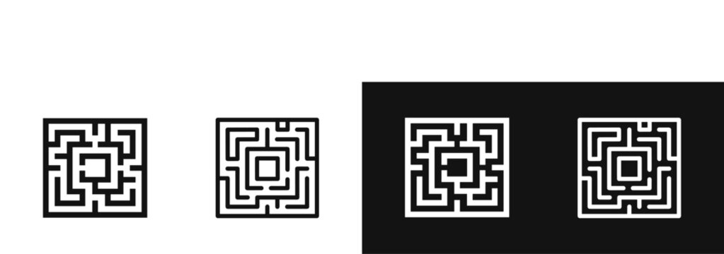 Square labyrinth puzzle and maze solution icon vector set