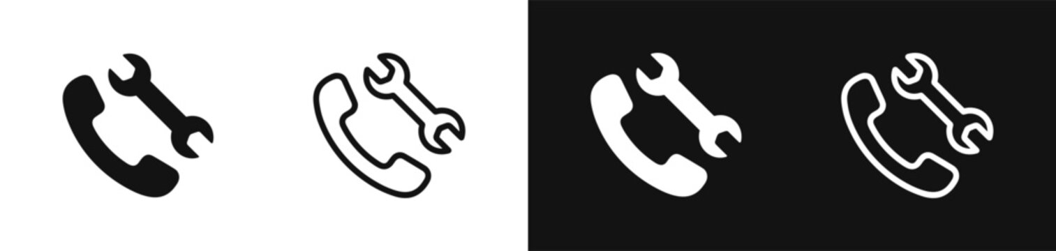 Phone and wrench repair service icons set vector illustration