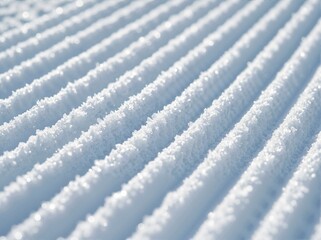 Fototapeta premium Freshly groomed ski slope snow texture. Parallel ridges of corduroy piste in winter