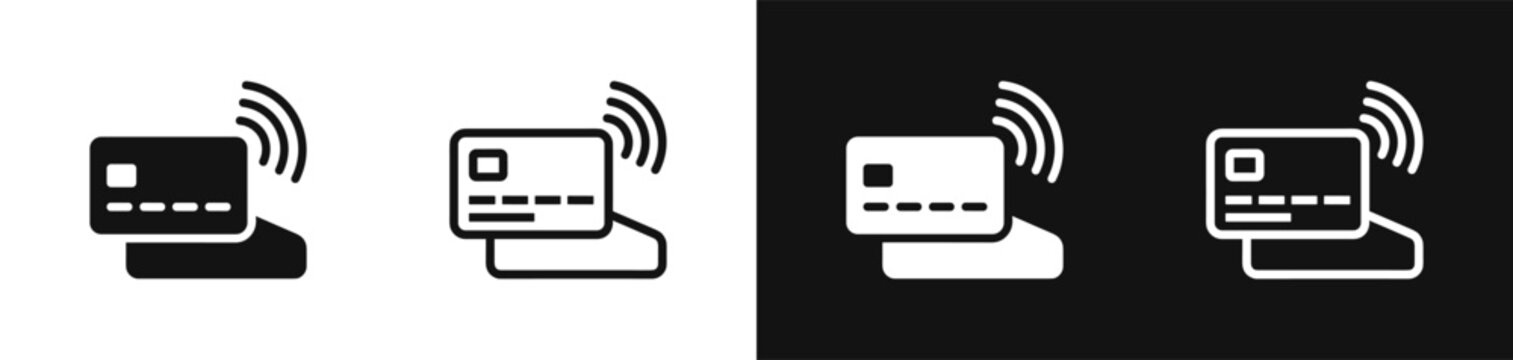 Contactless payment card reader icon set vector design