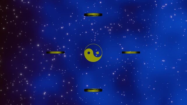 yin yang symbol blue background with star. 4K footage.