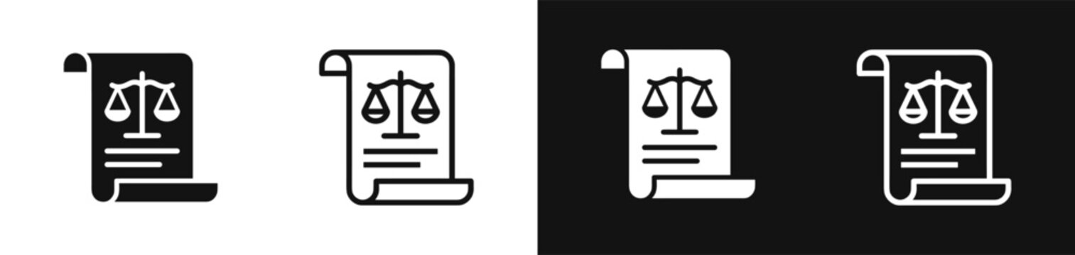 Legal document icon set, constitution, law and justice decree vector symbol