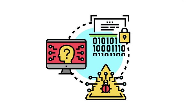 Digital information security concept data encryption. Secure repositories. And vulnerability awareness. Featuring a locked document. Binary code. Computer monitoring