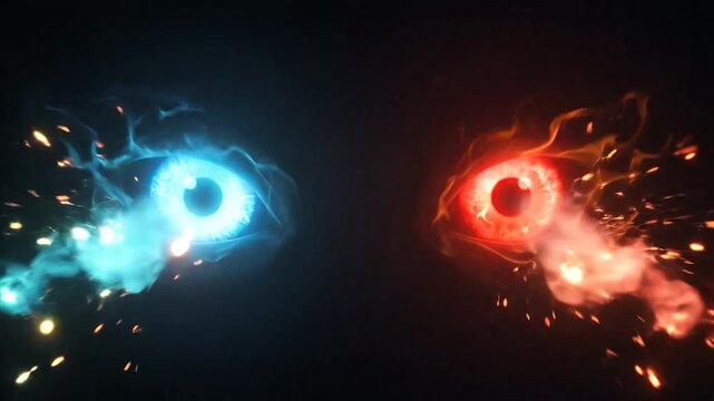 Glowing fantasy eyes with fire and energy effects on black background