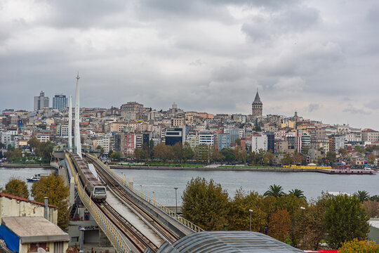 Istanbul Metro Crossing the Golden Horn with Galata Tower in the Backgroun