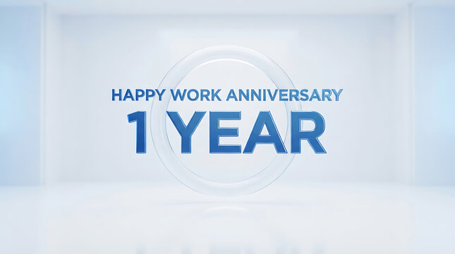 Happy work anniversary one year celebration graphic with blurred background