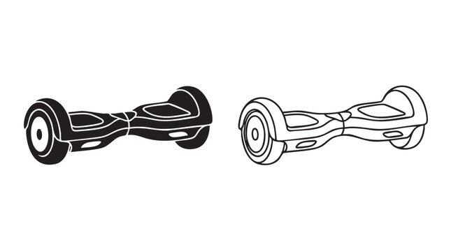 modern hoverboard vector icon pair, black silhouette black black silhouette with line art vector pair icon
