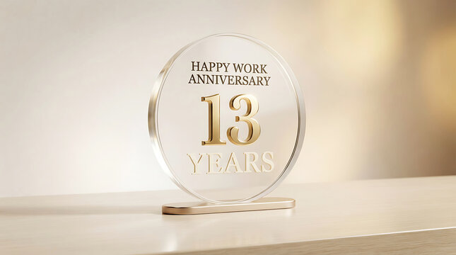 Elegant crystal award with golden number thirteen for a successful business