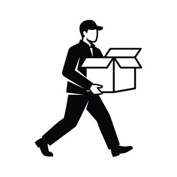 Black silhouette icon of a delivery worker carrying a cardboard box