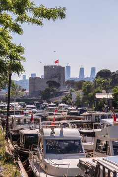 Anadolu Fortress and Boats Along the Bosphorus in Istanbul, Turkey