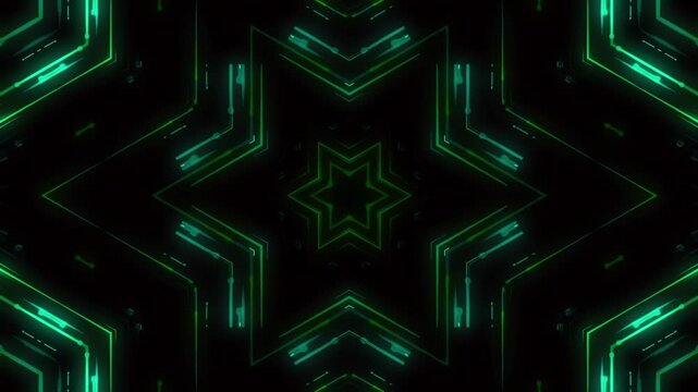 Green Cyber Star Kaleidoscope Neon Geometric VJ Loop
