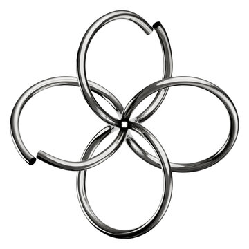 Four interlocking chrome rings geometric metal pattern