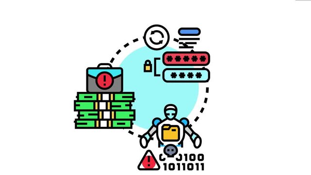 Robot attempting illicit access to sensitive information and cash through user login credentials, highlighting cybercrime, data protection, and financial security risks