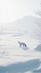 Fototapeta premium Red fox wildlife nature white.