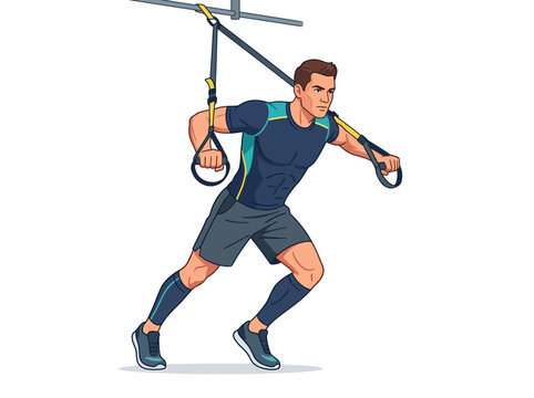 Dynamic Athletic Man Engages In Suspension Training Workout