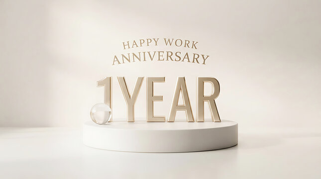 One year anniversary celebration with stacked boxes and neutral background