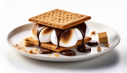 Fototapeta premium a gourmet s mores dessert with toasted marshmallows melted chocolate and graham crackers artfully assembled isolated on white background