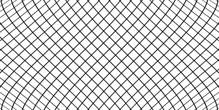 Black geometric diagonal grid mesh pattern over a clean white background. Seamless abstract grid lines for modern graphic design, textures, and backgrounds.