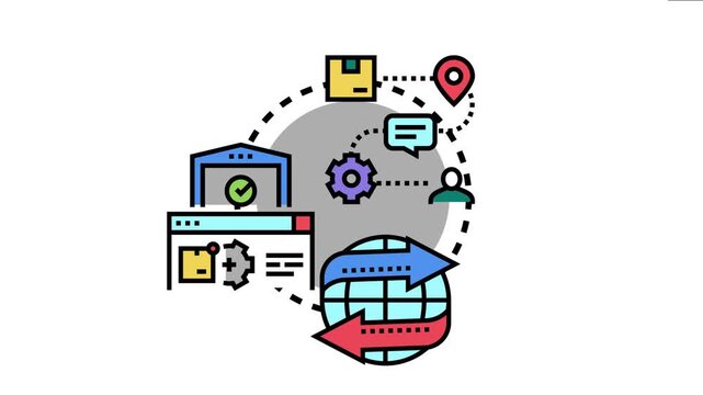 Outbound and inbound logistics conceptual scheme drawing showcasing efficient inventory management. Global transportation. Product delivery