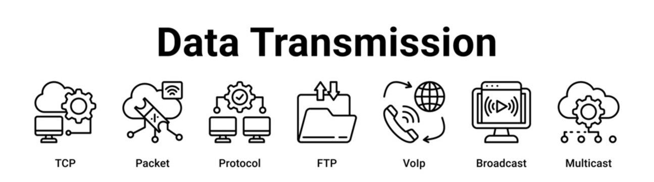 Data Transmission web banner icon vector illustration concept for technology with icon of TCP, Packet, Protocol, FTP, VoIp.
