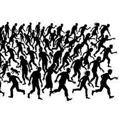 Obraz premium Crowd Of Silhouetted Figures Moving In A Group