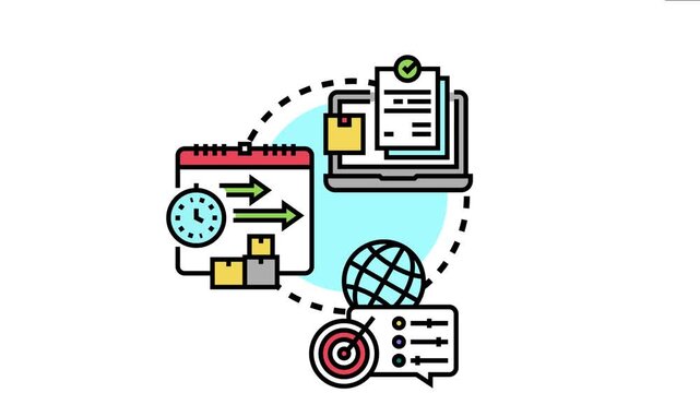 Supply chain management and global logistics process online procurement, strategic planning, scheduled delivery, and efficient order fulfillment for worldwide distribution