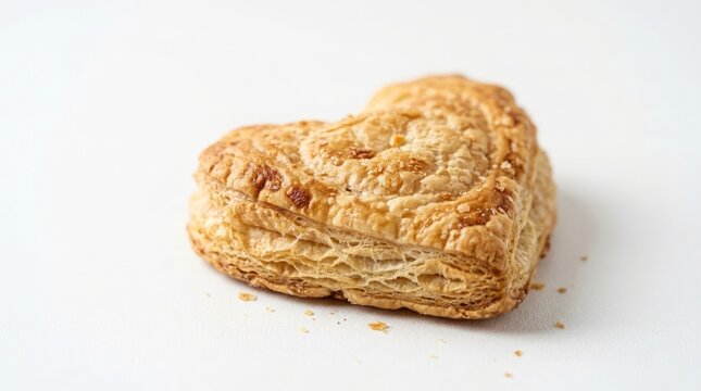 Freshly Baked Heart Shaped Puff Pastry Isolated on Pure White Background