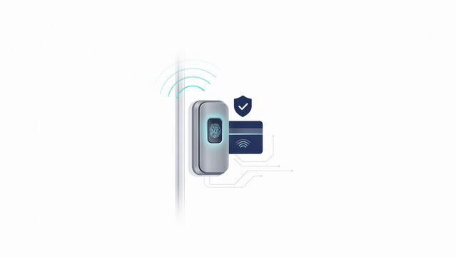 Modern smart door lock device with wireless connectivity and security features displayed on transparent background