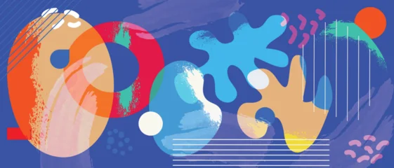 Fotobehang Sportwinkel Abstract colorful vector background with fluid organic shapes, brush textures, circles and modern geometric forms. Contemporary blue creative banner design  © TWINS DESIGN STUDIO