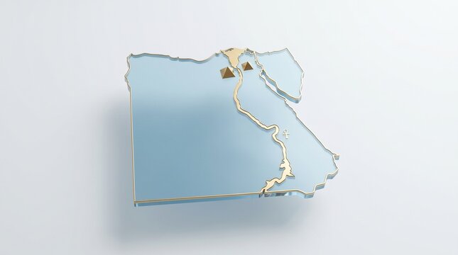 Map of Egypt rendered in glass and gold floats on a neutral background.