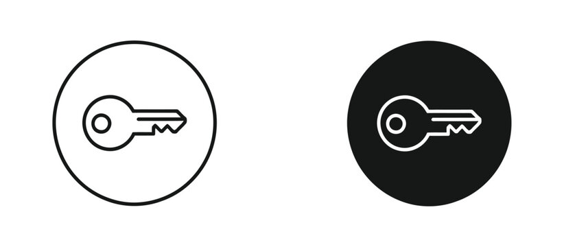Key circle button line icon set featuring home security, login access, privacy protection, keyhole and secure authentication symbols for modern interface design.