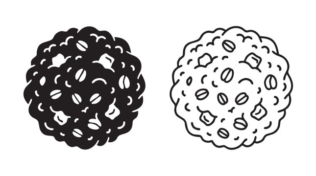 oatmeal cookie black silhouette with line art vector pair black silhouette with line art vector pair icon