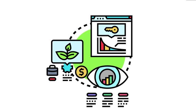 Long term strategy concept outlining key elements like financial investment, business growth, data analysis, and forward thinking vision for successful future planning