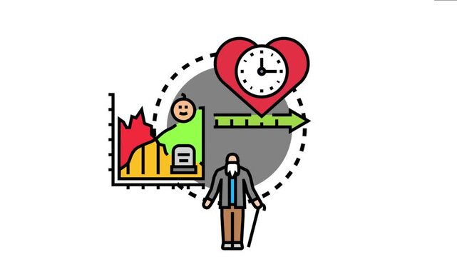 Longevity concept life progress from infancy to old age, charting lifespan growth and embracing the human aging process with health and time factors