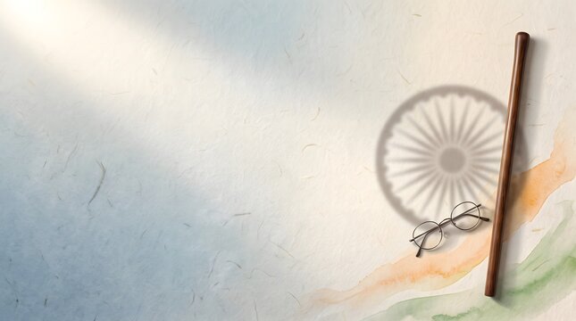 Gandhi jayanti background with spectacles and walking stick on paper texture