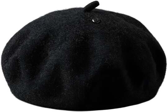 Black wool beret hat isolated