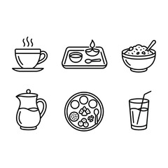 Obraz premium Traditional Indian Food, Dining Thali, and Tea Cup Vector Icons