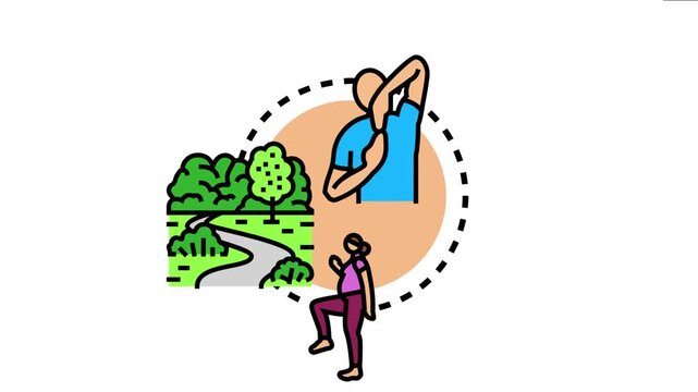 Low movement concept various daily activities from a man scratching his armpit to a woman walking and hiking through a park, emphasizing the need for physical exercise and basic hygiene