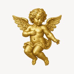 Fototapeta premium Golden cherub with detailed wings.