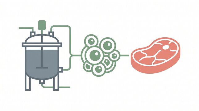 Cultured Meat Production Process from Bioreactor to Steak Illustration