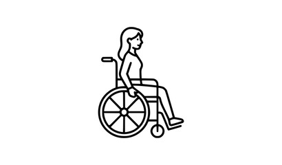 Obraz premium Disabled Girl in Wheelchair Accessibility Line Icon Vector