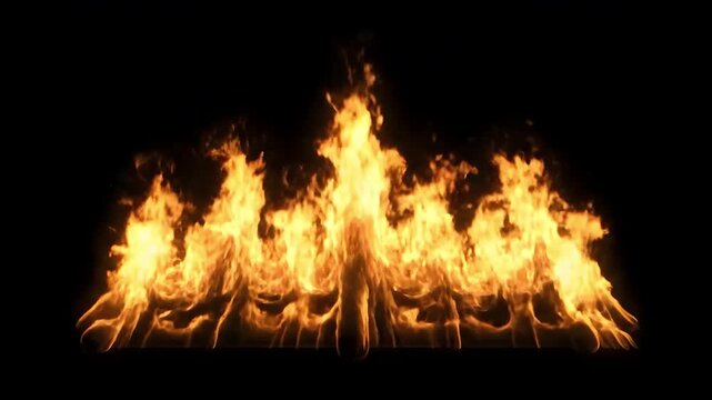 Flames of fire burning in horizontal line on black background