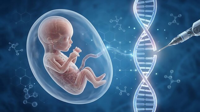 Conceptual illustration of human embryo genetic engineering and dna editing using advanced biotechnology