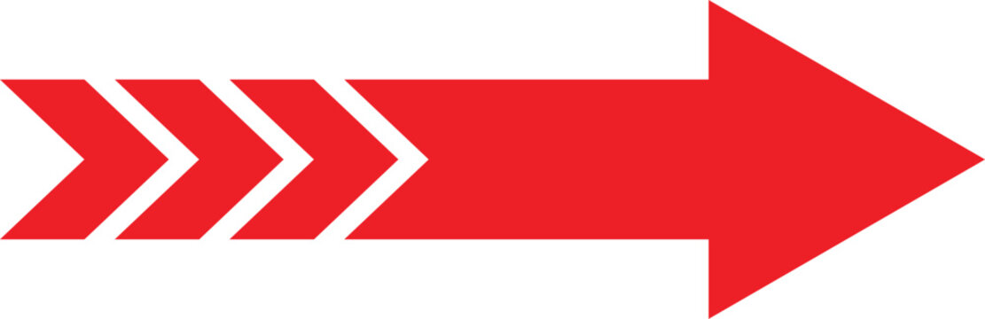 Red Multi Chevron Arrow Pointing Right for Direction and Fast Speed. Isolated Vector Illustration on White Background