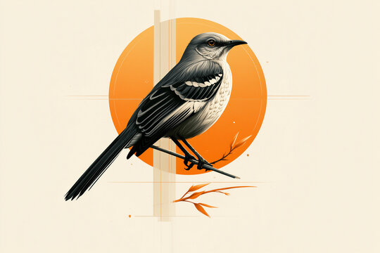Northern Mockingbird Perched On Thin Branch