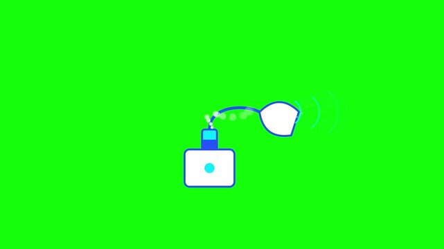 2D animation icon of a stylized camera sensor emitting signal waves and bubble particles, isolated on a green screen background for video editing and motion graphics projects.
